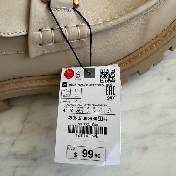 Buckle leather lug sole loafers, cream, Zara size 10 - Picture 7 of 7